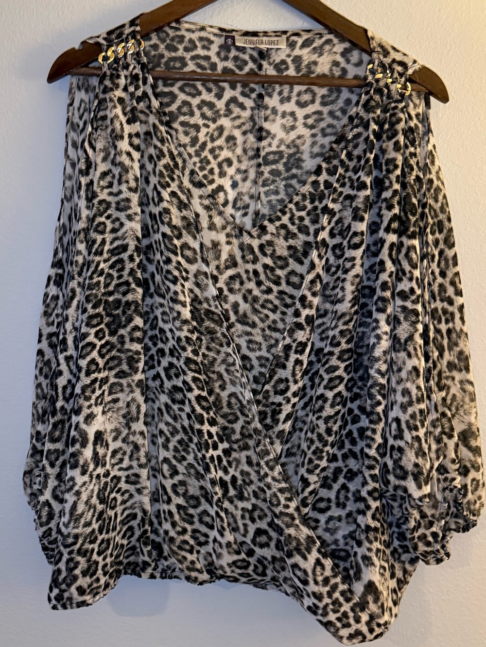 Jennifer Lopez Black and Cream Leopard Print Blouse